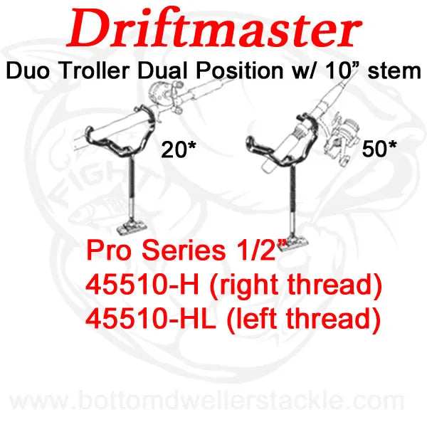 Driftmaster Pro Series Duo Troller Rod Holders 45510-H and 45510-HL with Extended Shaft