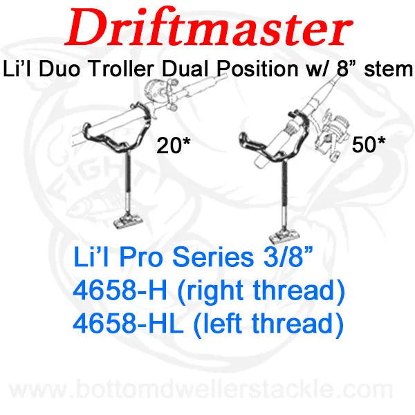 Driftmaster Li'l Pro Series Duo Troller Rod Holders 4658-H and 4658-HL with Extended Shaft